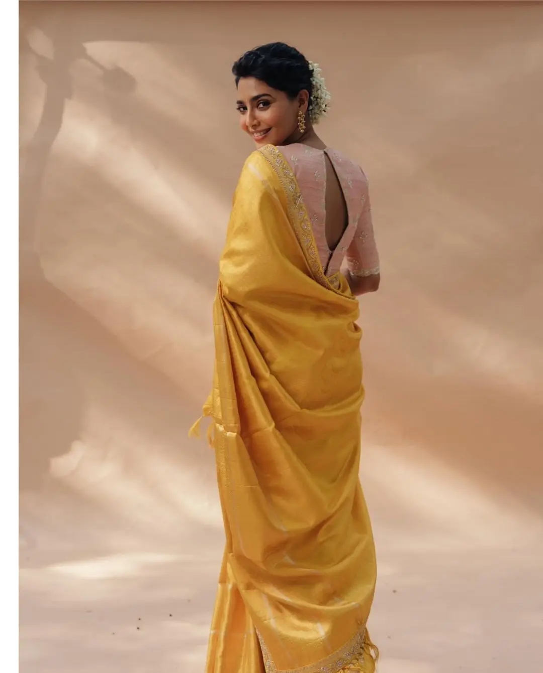 Aishwarya Lekshmi in Indian Tradition Yellow Color Saree Pink Blouse